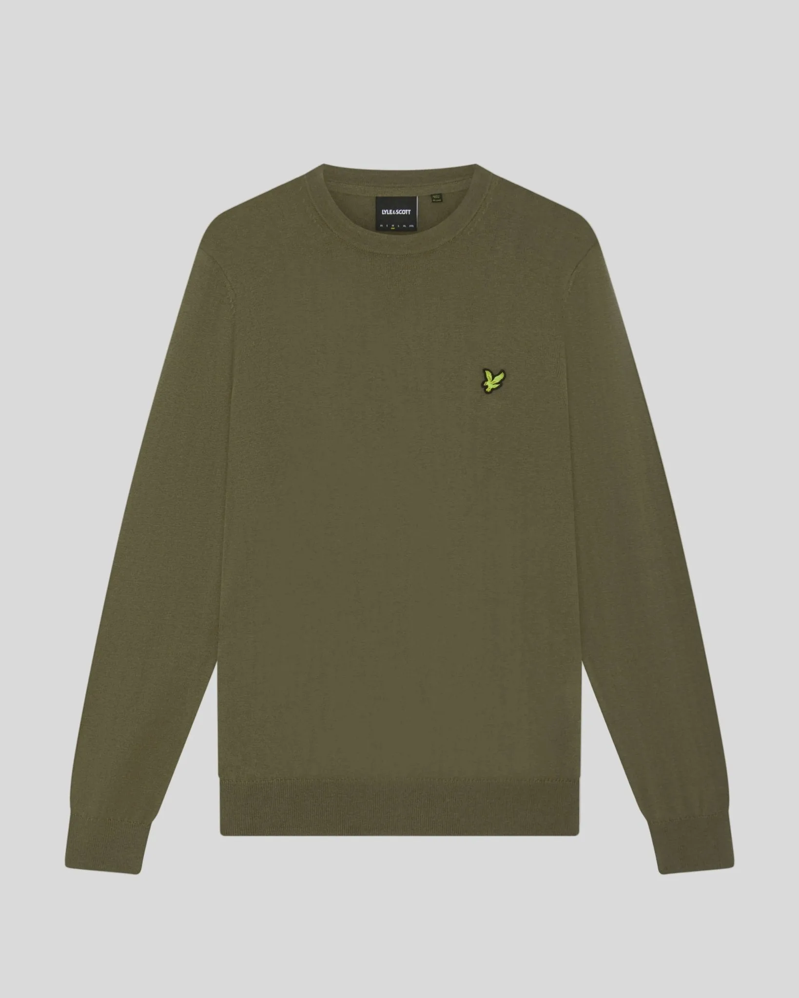 Men's Cotton Merino Crew Neck Jumper Khaki Ash - Lyle & Scott - FashionsVida