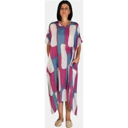 Caftán largo de algodón con estampado tie dye geométrico