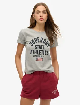 Superdry Damen Athletic Grafik T-shirt in Schmaler Passform Grau - Größe: 42 - 39.99 - FashionsVida