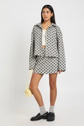 Womens Polka Dot Wool Look Mini Skirt - Grey - Size 10 Uk