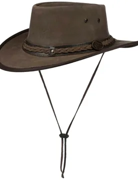 Henbury Traveller Leather Hat by - brown - Size: M (56-57 cm) - Scippis - FashionsVida