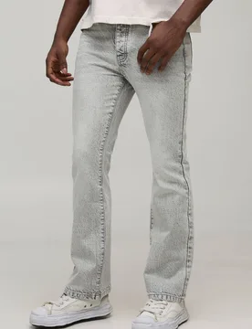 Mens Basic Flared Fit Jeans - Grey Cotton - Size 32r - boohooMAN - FashionsVida