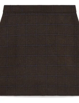 Falda corta con estampado tartán en lana - Caroll - FashionsVida
