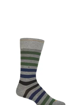 Mens 1 Pair Blackpool Multi Striped Cotton Socks Greys 6.5-11 Mens - Grey - Size: 6.5-11 Mens - Burlington - FashionsVida