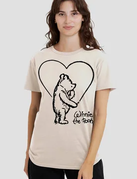 Women's Winnie The Pooh Classic Pooh Heart T-Shirt, Natural Size: Small - Natural - Size: S - Disney - FashionsVida