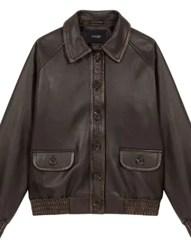 Cazadora de mujer aviador de piel de cordero - Maje - FashionsVida