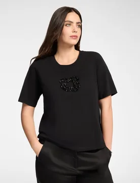 Camiseta de mujer con bordado monogram ajuste regular y cuello redondo - Elena Miró - FashionsVida