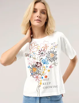 Baumwollshirt Floral, normale Größen, Farbe Weiß, 46, moderner Blumendruck hautfreundlich Damen - Walbusch - FashionsVida