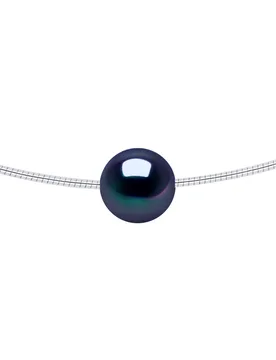 Necklace Genuine Freshwater Pearl Through-Drilled Round 9-10 Mm Black — Sterling Silver 925 (925/1000) — 42 Cm - Teal - Manufacture - FashionsVida