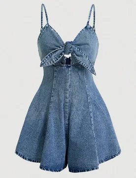 Mono vaquero para mujer, sexy y vintage, estilo corto con tirantes y color azul para un look casual L - Shein - FashionsVida