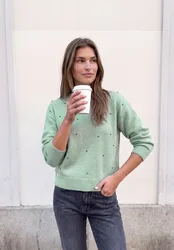 Street One Pullover mit Rundhals und Perlendetails female Grün
