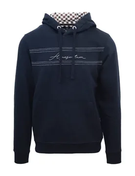 Mens Hooded Neck Signature Print Sweatshirt In Navy - Size Large - Aquascutum - FashionsVida