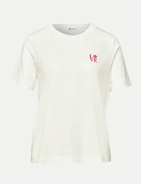 T-Shirt mit Schriftzug Weiß 38 - Street One - FashionsVida