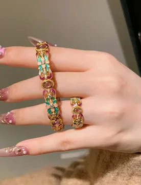 Classic palace style colorful enamel purple chalcedony flower ring bracelet diamond inlay charm wedding cheongsam jewelry - Aliexpress - FashionsVida