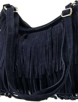 Women's Boho Style Italian Fringed Suede Crossbody Bag in Navy - Navy - Size: One Size - Kitise - FashionsVida