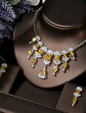 HIBRIDE Yellow CZ Necklace and Earring Set Flower Shape Jewelry Set For Women Bridal Wedding Accessories Bijoux Femme N-908 - Aliexpress - FashionsVida