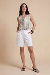 Womens Stripe Waistcoat Cream Pattern - Size 10 Uk