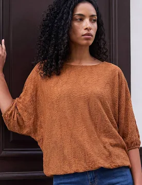Women's Mesh Bubble Hem Stretch Top in Camel Size: 18 - Camel - Size: 18 - Roman - FashionsVida