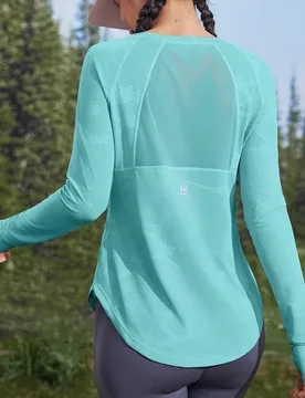 Camiseta de verano para mujer con panel de malla transpirable, color morado, adecuada para yoga, pilates, fitness, correr, entrenar, senderismo - Shein - FashionsVida