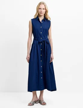 Pure Cotton Midi Shirt Dress Dark Blue female - French connection - FashionsVida