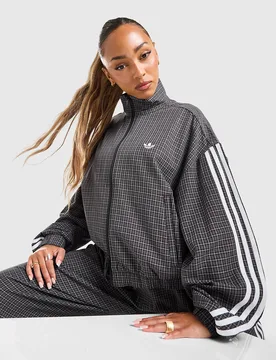 Stripes Checks Tartan Track Top - Damen, Schwarz - female - Size: XS - adidas Originals - FashionsVida