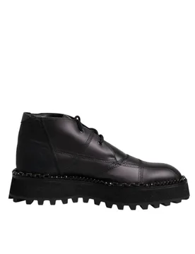 Mens Chaintrim Leather Ankle Boots Black - Size Eu 44 - Dolce & Gabbana - FashionsVida