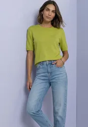 Kurzarm Pullover mit Rundhals in Unifarbe female Grün