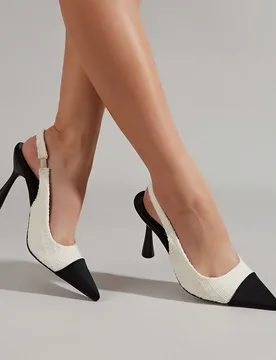 Elegantes tacones de salón con tira trasera para mujer, tacones de pirámide de dos tonos de tweed, elegantes, tacones de gatito, para fiesta EUR39 - Shein - FashionsVida