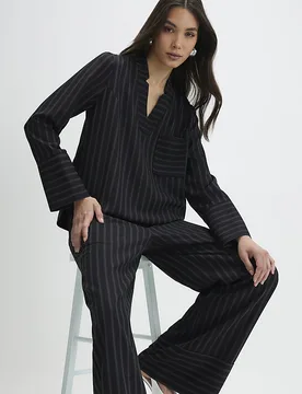 Womens Tunic Black Stripe Pocket Detail - Size 16 Uk - River Island - FashionsVida