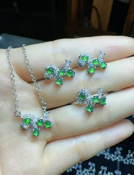 Natural A jadeite ice green egg surface pony stud earrings pendant necklace three-piece set - Aliexpress - FashionsVida