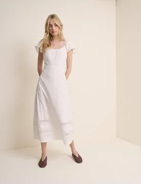 Pure Cotton Lace Insert Midi Waisted Dress White female - Nobody's Child - FashionsVida