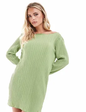 Womens Plisse Mini Dress With Fluted Sleeve In Mid Green - Size Small - Vero Moda Petite - FashionsVida