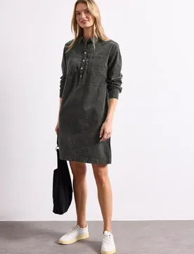 Knielanges Kleid aus softem Cord female Grau - Street One - FashionsVida