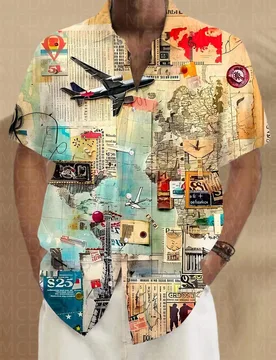 Airplane Pattern Men's Hawaiian Shirt Stretch Easy Care Camp Shirt Big Tall - Aliexpress - FashionsVida