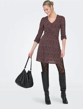 Vestido estampado de manga larga y cuello de pico - Only - FashionsVida