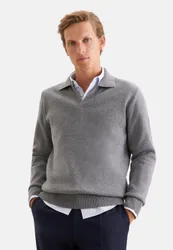Kragen Pullover Uni Grau S