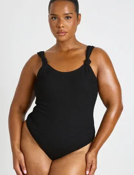 Womens Plus Crinkle Knot Detail Swimsuit - Black - Size 22 Uk - Boohoo - FashionsVida