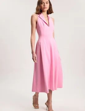 Women's Compact Stretch Seam Detail Tailored Full Skirted Midi Dress in Pink Size: 14 - Pink - Size: 14 - Karen millen - FashionsVida