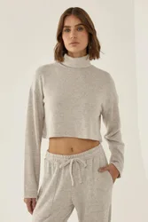 Womens Textured Turtleneck Crop Sweater - Natural - Size Large