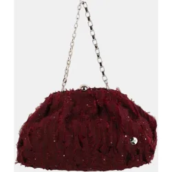 Clutch de fiesta en tejido fantasía con cierre joya y cadena metálica
