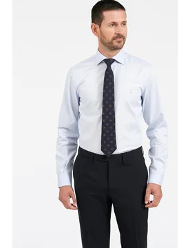 Camisa dobby de hombre regular lisa azul - Florentino - FashionsVida
