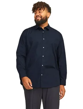 Camicia A Maniche Lunghe Joe Plain Plus Size Navy Blazer 7XL - Jack & jones - FashionsVida