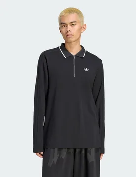 Polo 3 STRIPES ENGINEERED RIB LONG SLEEVE 2XL Black - Adidas - FashionsVida