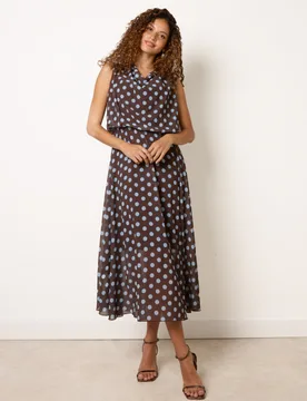 Polka Dot Drop Cowl Neck Midi Dress - S / CHOCOLATE/BLUE - female - Blue Vanilla - FashionsVida