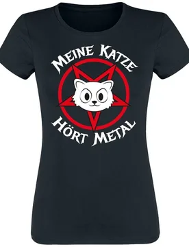 T-Shirt - Meine Katze hört Metal - S bis XXL - für Damen - Größe S - schwarz - Frauen - female - Tierisch - FashionsVida