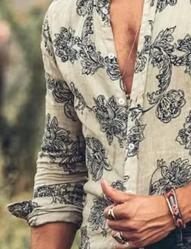 Men's Casual Trend Fashion Floral Slim-fit Shirt Men's Long Sleeves - Aliexpress - FashionsVida