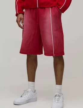 Herren Weite Passform Spray-Waschung Paspelierung Jersey-Shorts Red Größe XL - boohooMAN - FashionsVida