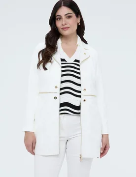 Abrigo de mujer soft touch con cremalleras decorativas - Fiorella Rubino - FashionsVida
