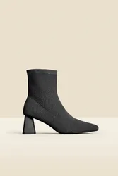 Womens Black Angled Heel Knitted Sock Boots - Size Uk 3