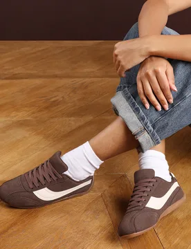 Womens 'Ulani' Low-Top Lace Up Trainer With Contrast Side Stripe - Brown Faux Leather - Size Uk 7 - Where's That From - FashionsVida
